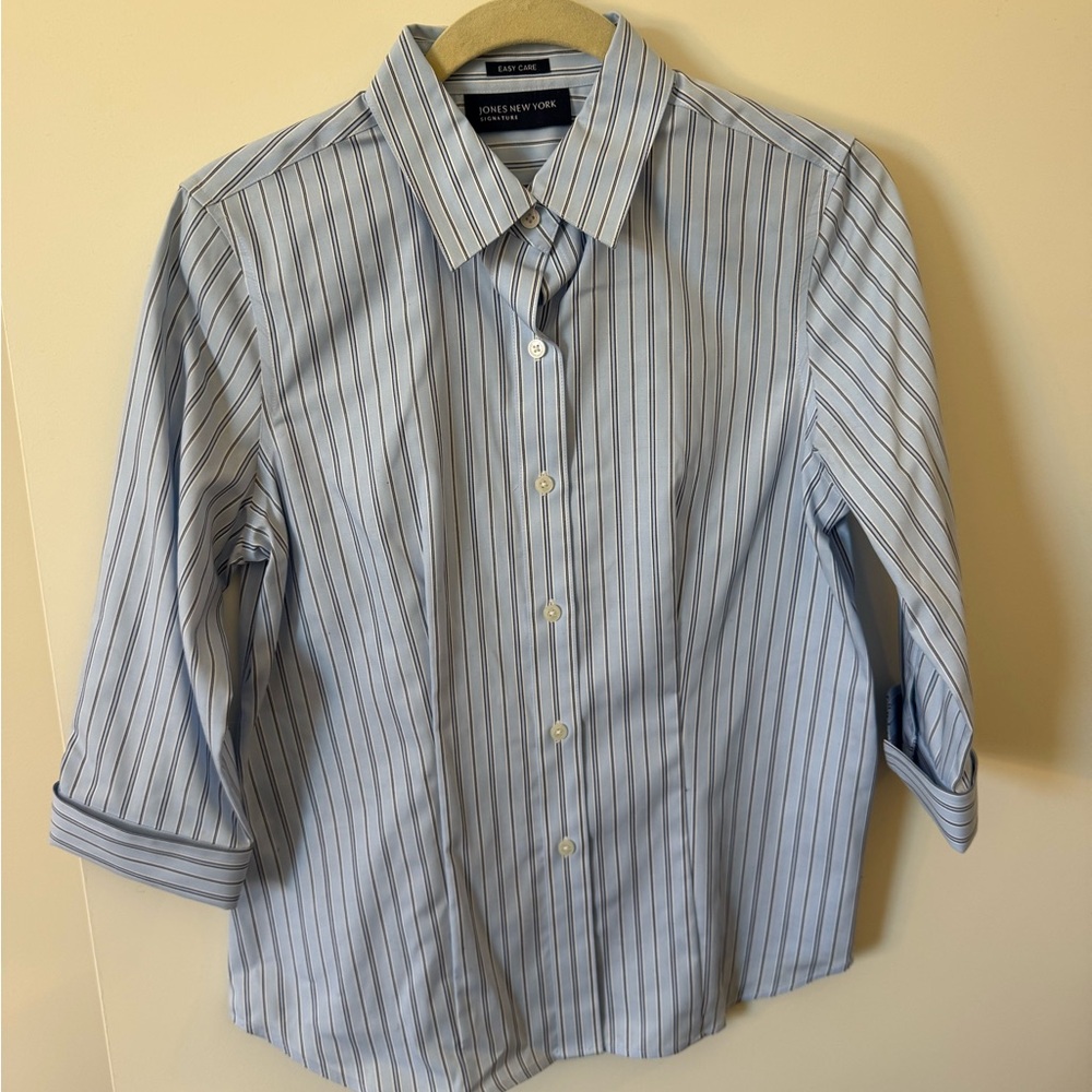 Jones New York Blue and White Striped Button Down Shirt